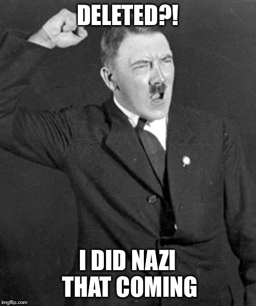 Angry Hitler | DELETED?! I DID NAZI THAT COMING | image tagged in angry hitler | made w/ Imgflip meme maker