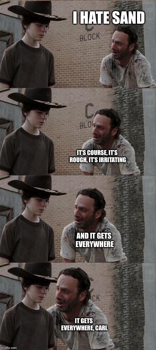 Rick and Carl Long | I HATE SAND; IT’S COURSE, IT’S ROUGH, IT’S IRRITATING; AND IT GETS EVERYWHERE; IT GETS EVERYWHERE, CARL | image tagged in memes,rick and carl long,star wars,star wars prequels | made w/ Imgflip meme maker