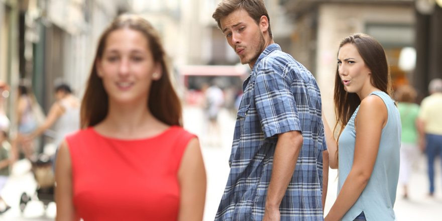 distracted boyfriend and girlfriend Blank Meme Template