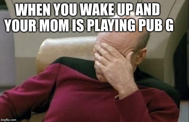 Captain Picard Facepalm | WHEN YOU WAKE UP AND YOUR MOM IS PLAYING PUB G | image tagged in memes,captain picard facepalm | made w/ Imgflip meme maker