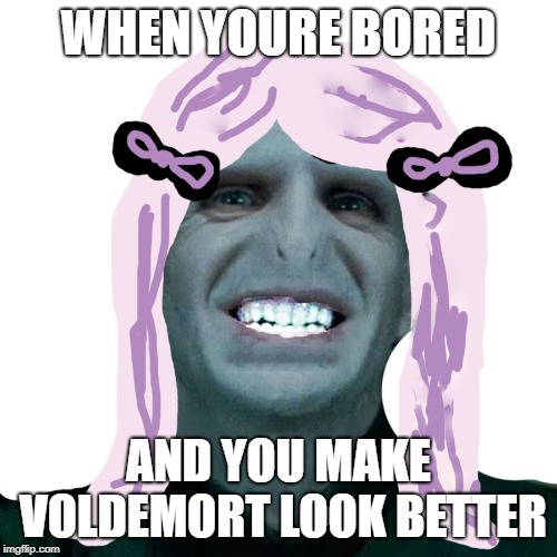 Happy Voldemort | WHEN YOURE BORED; AND YOU MAKE VOLDEMORT LOOK BETTER | image tagged in voldemort,happy,hair,smile,beautiful,oh wow are you actually reading these tags | made w/ Imgflip meme maker