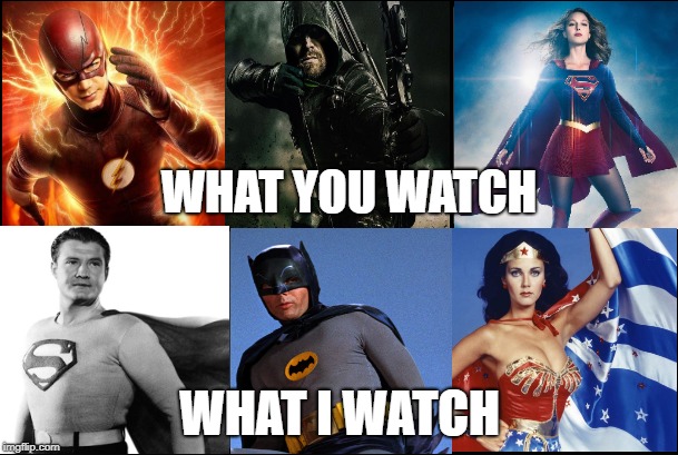 Don't question my tastes. You won't get any answers. | WHAT YOU WATCH; WHAT I WATCH | image tagged in memes,dc,the flash,green arrow,supergirl | made w/ Imgflip meme maker