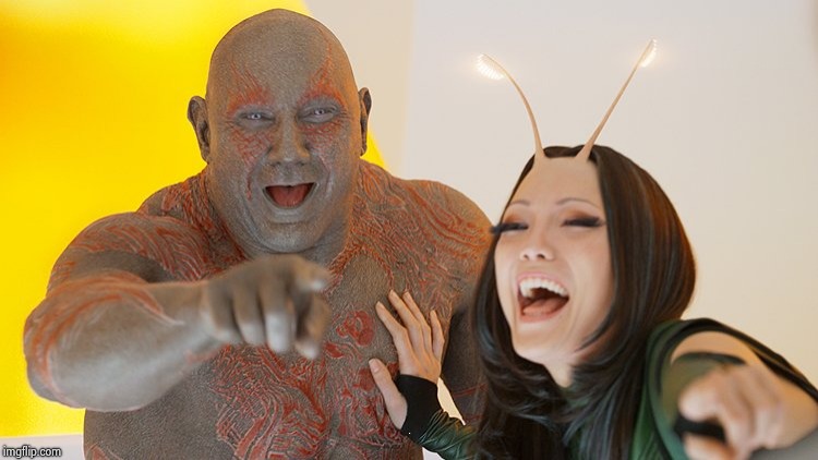 Drax and Mantis Busting Up | UU | image tagged in drax and mantis busting up | made w/ Imgflip meme maker