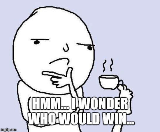 thinking meme | HMM... I WONDER WHO WOULD WIN... | image tagged in thinking meme | made w/ Imgflip meme maker