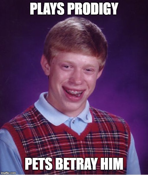 Bad Luck Prodigy | PLAYS PRODIGY; PETS BETRAY HIM | image tagged in memes,bad luck brian | made w/ Imgflip meme maker