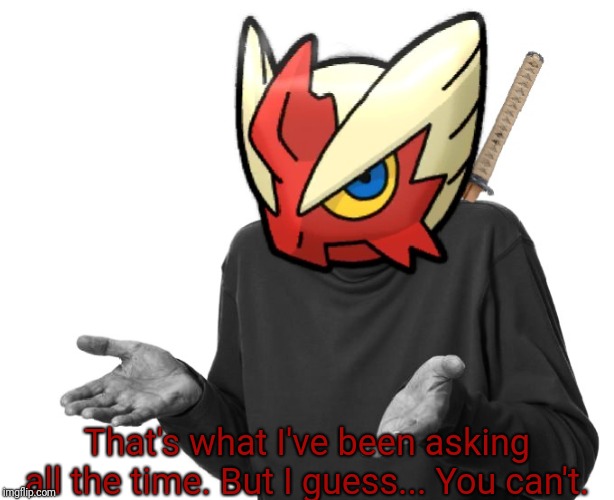 I guess I'll (Blaze the Blaziken) | That's what I've been asking all the time. But I guess... You can't. | image tagged in i guess i'll blaze the blaziken | made w/ Imgflip meme maker