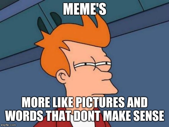 Futurama Fry Meme | MEME'S; MORE LIKE PICTURES AND WORDS THAT DON'T MAKE SENSE | image tagged in memes,futurama fry | made w/ Imgflip meme maker