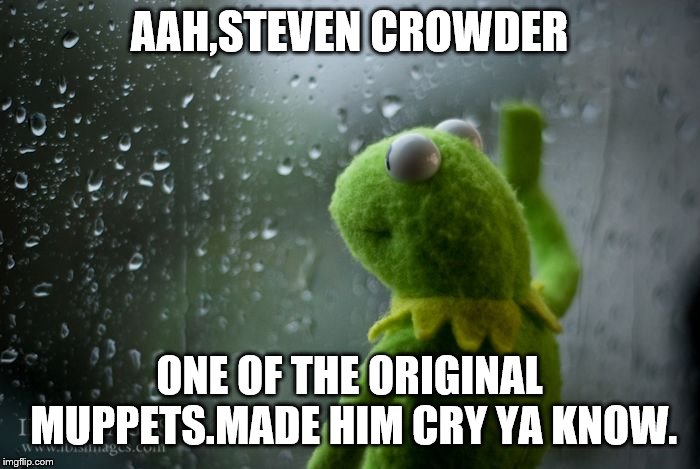 kermit window | AAH,STEVEN CROWDER ONE OF THE ORIGINAL MUPPETS.MADE HIM CRY YA KNOW. | image tagged in kermit window | made w/ Imgflip meme maker