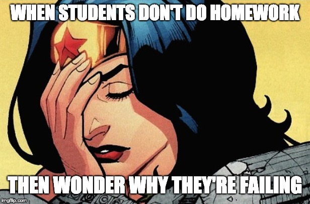 Wonder Woman Facepalm | WHEN STUDENTS DON'T DO HOMEWORK; THEN WONDER WHY THEY'RE FAILING | image tagged in wonder woman facepalm | made w/ Imgflip meme maker