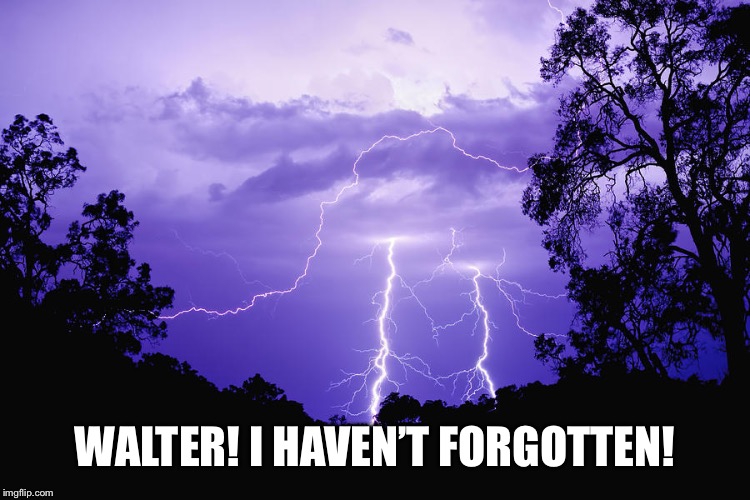 LIGHTENING | WALTER! I HAVEN’T FORGOTTEN! | image tagged in lightening | made w/ Imgflip meme maker