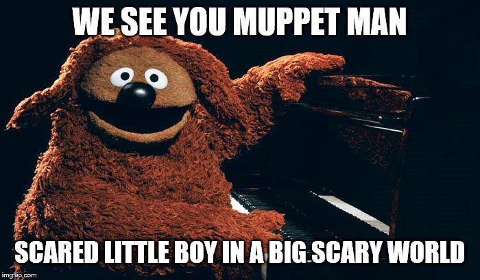 WE SEE YOU MUPPET MAN SCARED LITTLE BOY IN A BIG SCARY WORLD | made w/ Imgflip meme maker