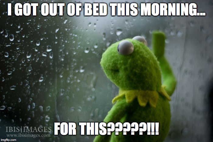 kermit window | I GOT OUT OF BED THIS MORNING... FOR THIS?????!!! | image tagged in kermit window | made w/ Imgflip meme maker