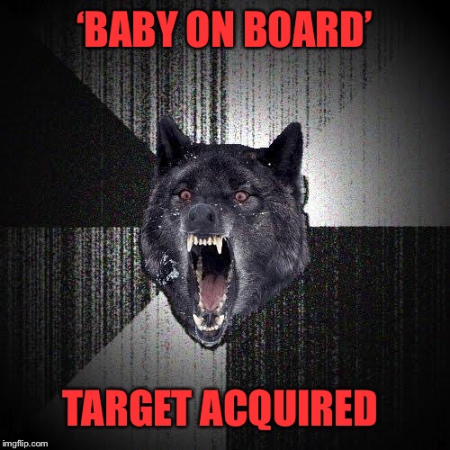 XD | ‘BABY ON BOARD’; TARGET ACQUIRED | image tagged in memes,insanity wolf,baby | made w/ Imgflip meme maker
