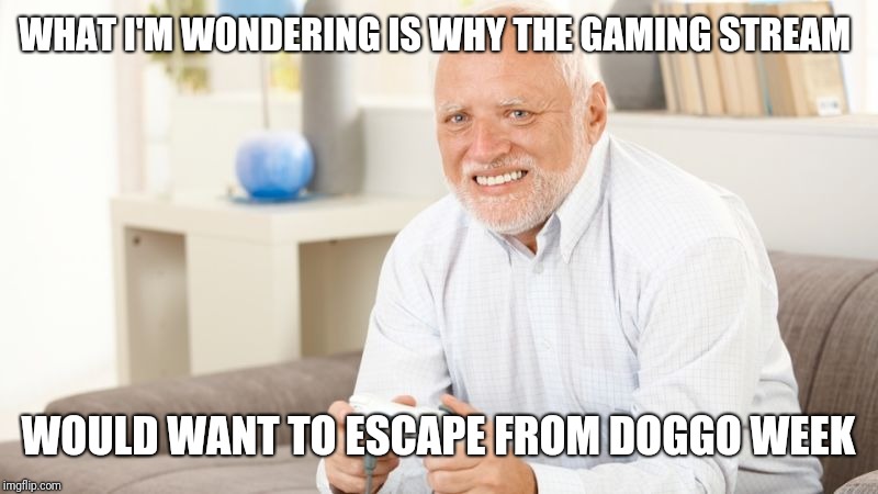 Harold Gaming | WHAT I'M WONDERING IS WHY THE GAMING STREAM WOULD WANT TO ESCAPE FROM DOGGO WEEK | image tagged in harold gaming | made w/ Imgflip meme maker