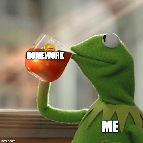 No really cares | HOMEWORK; ME | image tagged in memes,but thats none of my business,kermit the frog | made w/ Imgflip meme maker