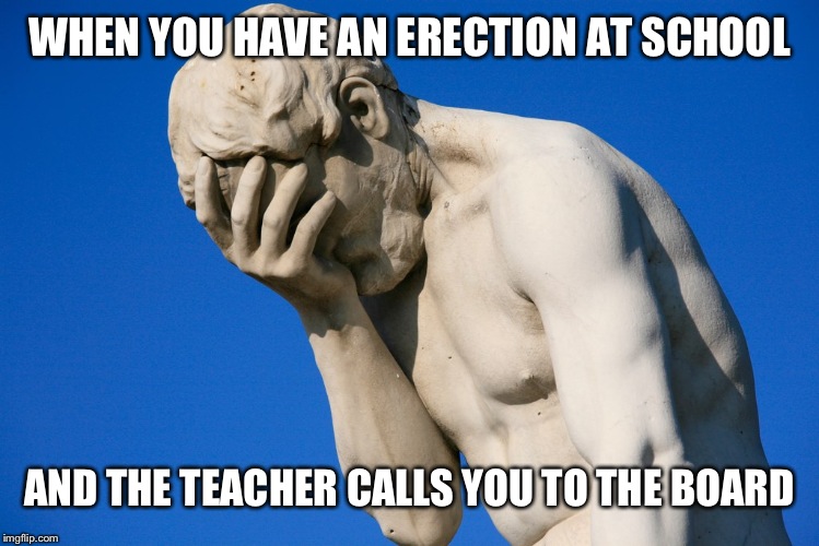 Embarrassed statue  | WHEN YOU HAVE AN ERECTION AT SCHOOL; AND THE TEACHER CALLS YOU TO THE BOARD | image tagged in embarrassed statue | made w/ Imgflip meme maker