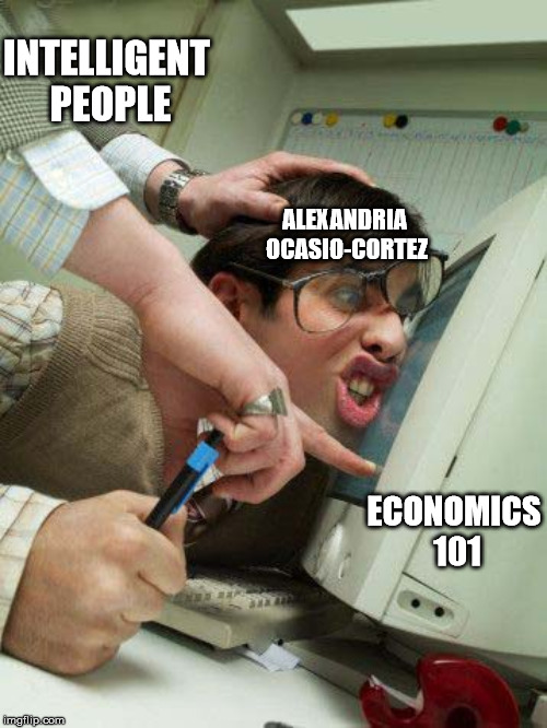 That's a nice computer though | INTELLIGENT PEOPLE; ALEXANDRIA OCASIO-CORTEZ; ECONOMICS 101 | image tagged in head pressed on monitor,vapid,ditzy blonde,moron | made w/ Imgflip meme maker