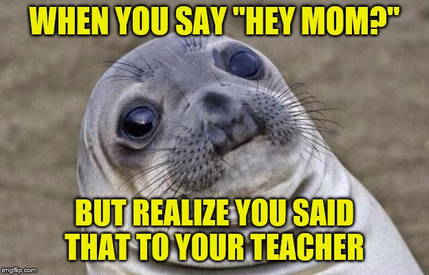 Awkward Moment Sealion | WHEN YOU SAY "HEY MOM?"; BUT REALIZE YOU SAID THAT TO YOUR TEACHER | image tagged in memes,awkward moment sealion | made w/ Imgflip meme maker