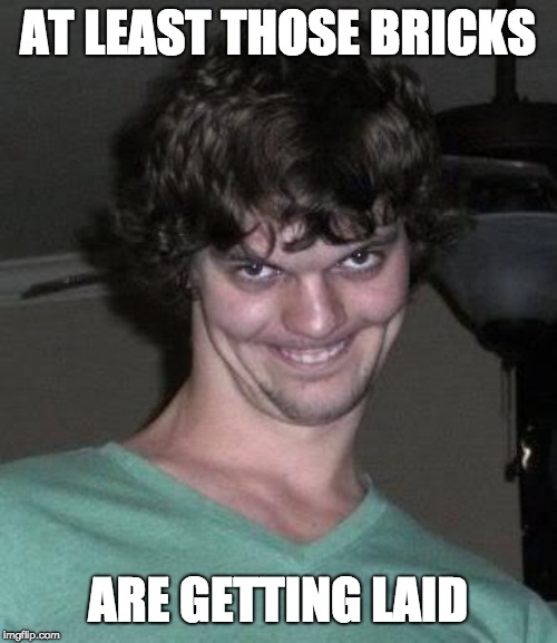Creepy guy  | AT LEAST THOSE BRICKS ARE GETTING LAID | image tagged in creepy guy | made w/ Imgflip meme maker