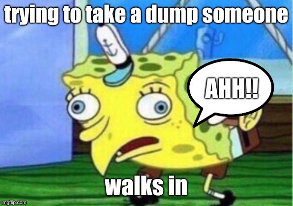 Mocking Spongebob Meme | trying to take a dump someone; AHH!! walks in | image tagged in memes,mocking spongebob | made w/ Imgflip meme maker