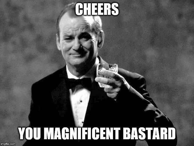 Bill Murray well played sir | CHEERS YOU MAGNIFICENT BASTARD | image tagged in bill murray well played sir | made w/ Imgflip meme maker