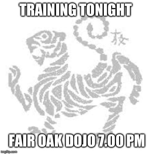 Karate | TRAINING TONIGHT; FAIR OAK DOJO
7.00 PM | image tagged in karate | made w/ Imgflip meme maker