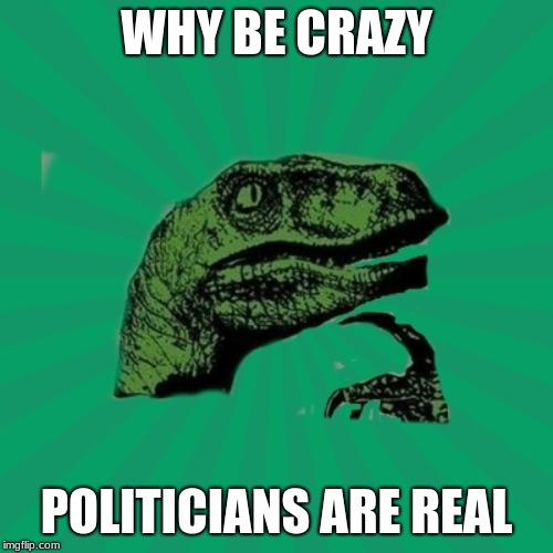 meh | WHY BE CRAZY; POLITICIANS ARE REAL | image tagged in trexww3,school | made w/ Imgflip meme maker
