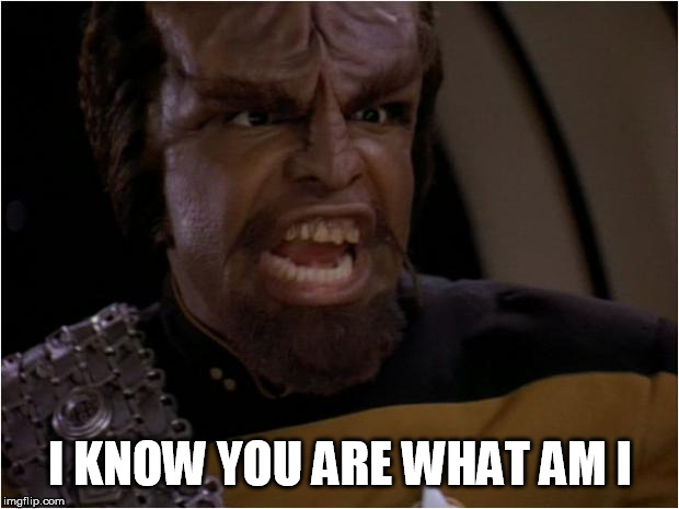 Worf Yelling | I KNOW YOU ARE WHAT AM I | image tagged in worf yelling | made w/ Imgflip meme maker