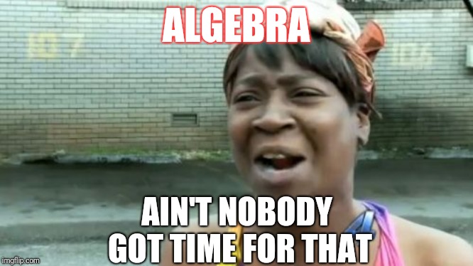 I think we can ALL relate to this... | ALGEBRA; AIN'T NOBODY GOT TIME FOR THAT | image tagged in memes,aint nobody got time for that | made w/ Imgflip meme maker