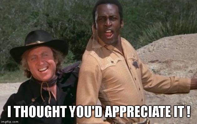 Blazing Saddles | I THOUGHT YOU'D APPRECIATE IT ! | image tagged in blazing saddles | made w/ Imgflip meme maker