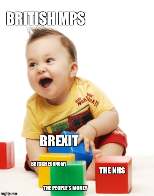Building Blocks of Economy | BRITISH MPS; BREXIT; BRITISH ECONOMY; THE NHS; THE PEOPLE'S MONEY | image tagged in politics,british,economy,babies | made w/ Imgflip meme maker
