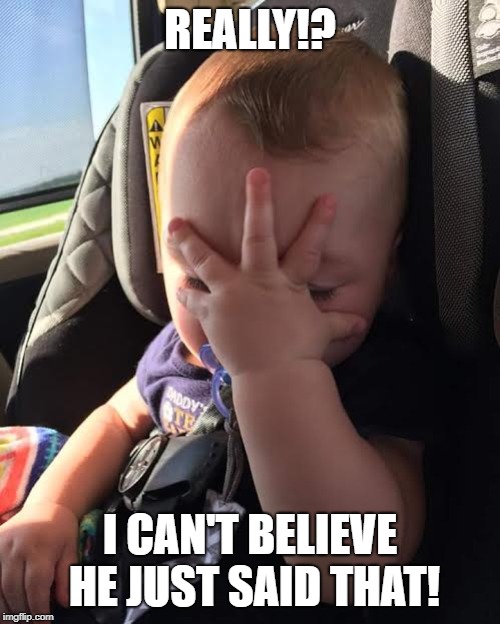 frustrated baby | REALLY!? I CAN'T BELIEVE HE JUST SAID THAT! | image tagged in frustrated baby | made w/ Imgflip meme maker