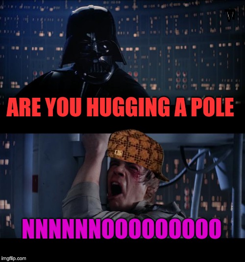 Star Wars No | ARE YOU HUGGING A POLE; NNNNNNOOOOOOOOO | image tagged in memes,star wars no | made w/ Imgflip meme maker