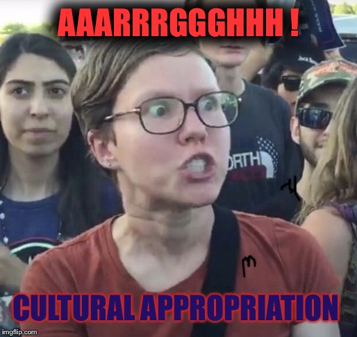 Triggered feminist | AAARRRGGGHHH ! CULTURAL APPROPRIATION | image tagged in triggered feminist | made w/ Imgflip meme maker