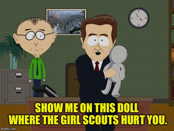 Show me on this doll | SHOW ME ON THIS DOLL WHERE THE GIRL SCOUTS HURT YOU. | image tagged in show me on this doll | made w/ Imgflip meme maker