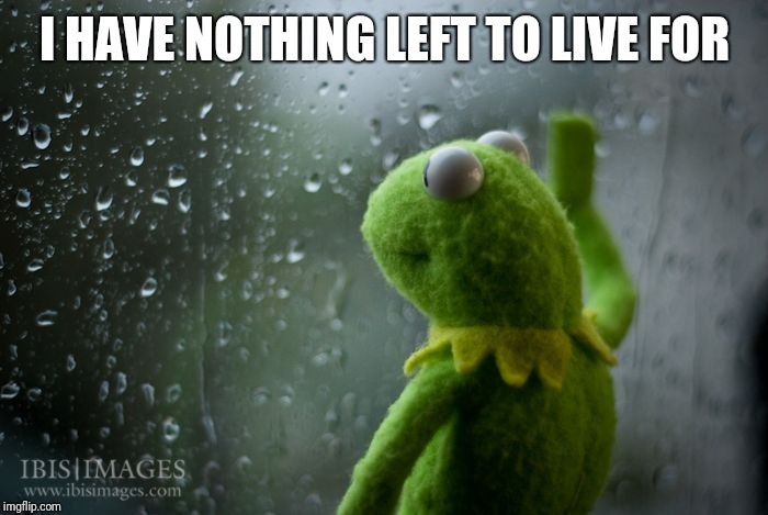 kermit window | I HAVE NOTHING LEFT TO LIVE FOR | image tagged in kermit window | made w/ Imgflip meme maker