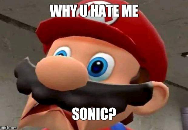 Mario WTF | WHY U HATE ME SONIC? | image tagged in mario wtf | made w/ Imgflip meme maker