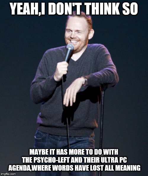Bill Burr | YEAH,I DON'T THINK SO MAYBE IT HAS MORE TO DO WITH THE PSYCHO-LEFT AND THEIR ULTRA PC AGENDA,WHERE WORDS HAVE LOST ALL MEANING | image tagged in bill burr | made w/ Imgflip meme maker