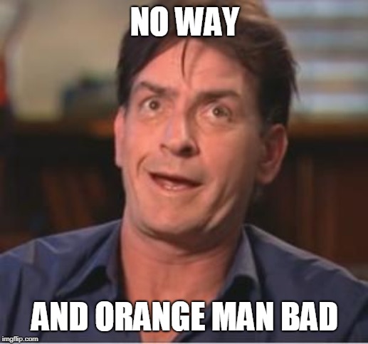 Charlie Sheen | NO WAY AND ORANGE MAN BAD | image tagged in charlie sheen | made w/ Imgflip meme maker