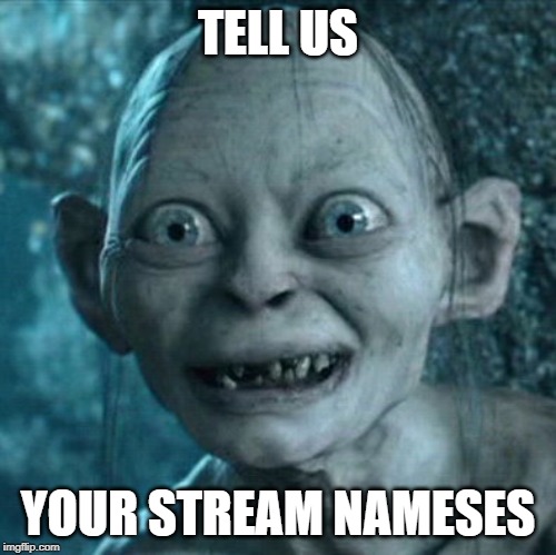 Gollum Meme | TELL US YOUR STREAM NAMESES | image tagged in memes,gollum | made w/ Imgflip meme maker