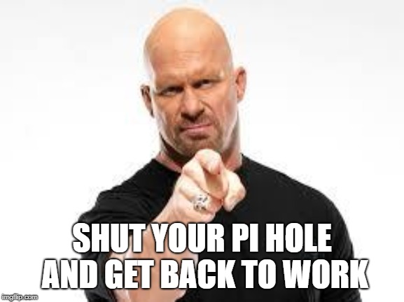 stone cold | SHUT YOUR PI HOLE AND GET BACK TO WORK | image tagged in stone cold | made w/ Imgflip meme maker