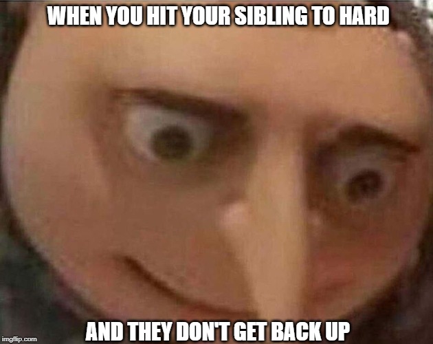 gru meme | WHEN YOU HIT YOUR SIBLING TO HARD; AND THEY DON'T GET BACK UP | image tagged in gru meme | made w/ Imgflip meme maker