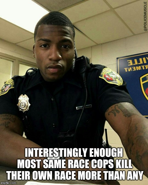 The Black Cop | INTERESTINGLY ENOUGH MOST SAME RACE COPS KILL THEIR OWN RACE MORE THAN ANY | image tagged in the black cop | made w/ Imgflip meme maker