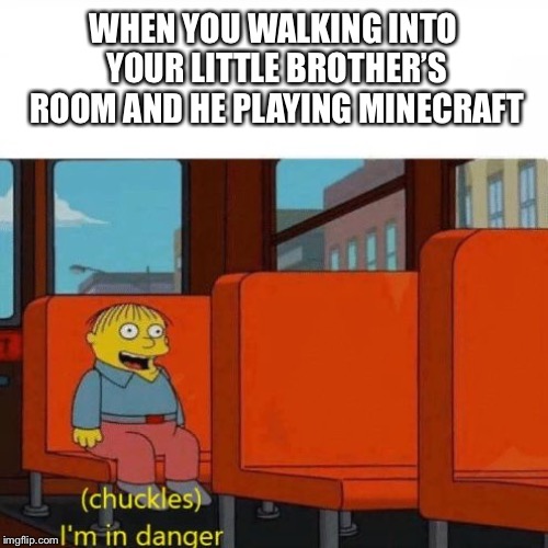 Chuckles, I’m in danger | WHEN YOU WALKING INTO YOUR LITTLE BROTHER’S ROOM AND HE PLAYING MINECRAFT | image tagged in chuckles im in danger | made w/ Imgflip meme maker