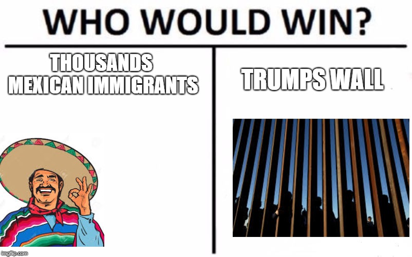who would win | THOUSANDS MEXICAN IMMIGRANTS; TRUMPS WALL | image tagged in memes,who would win,trump wall | made w/ Imgflip meme maker