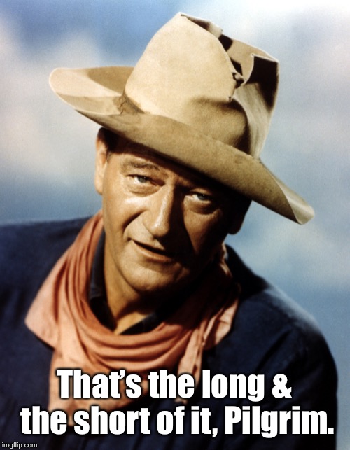 John Wayne | That’s the long & the short of it, Pilgrim. | image tagged in john wayne | made w/ Imgflip meme maker