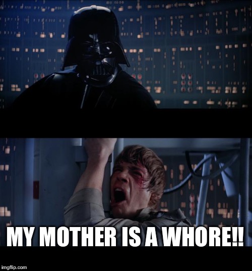 Star Wars No Meme | MY MOTHER IS A W**RE!! | image tagged in memes,star wars no | made w/ Imgflip meme maker