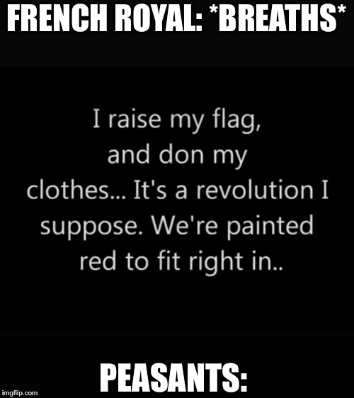 Revolution  | FRENCH ROYAL: *BREATHS*; PEASANTS: | image tagged in french revolution,france,peasant | made w/ Imgflip meme maker