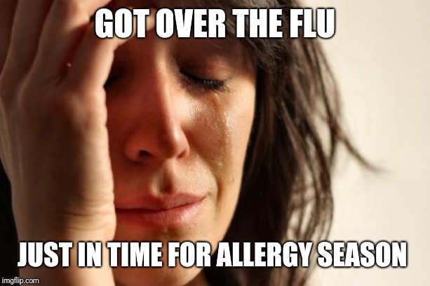 First World Problems Meme | GOT OVER THE FLU; JUST IN TIME FOR ALLERGY SEASON | image tagged in memes,first world problems | made w/ Imgflip meme maker