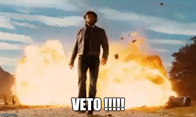 Wolverine Explosion | VETO !!!!! | image tagged in wolverine explosion | made w/ Imgflip meme maker